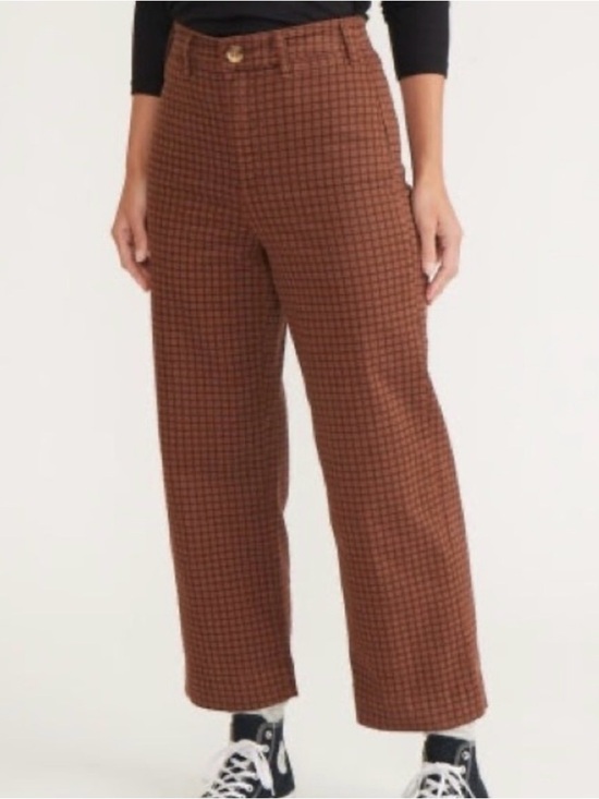 Marine Layer Pants - Marine Layer Orange Brown Bridget Pants in Pinecone Plaid Cropped Women Pants